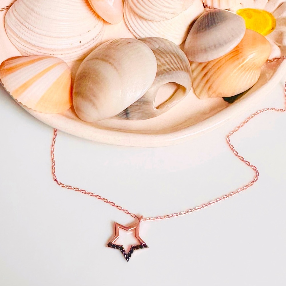 Sterling Silver Minimalist Star Necklace, Delicate Black Onyx Star Pendant